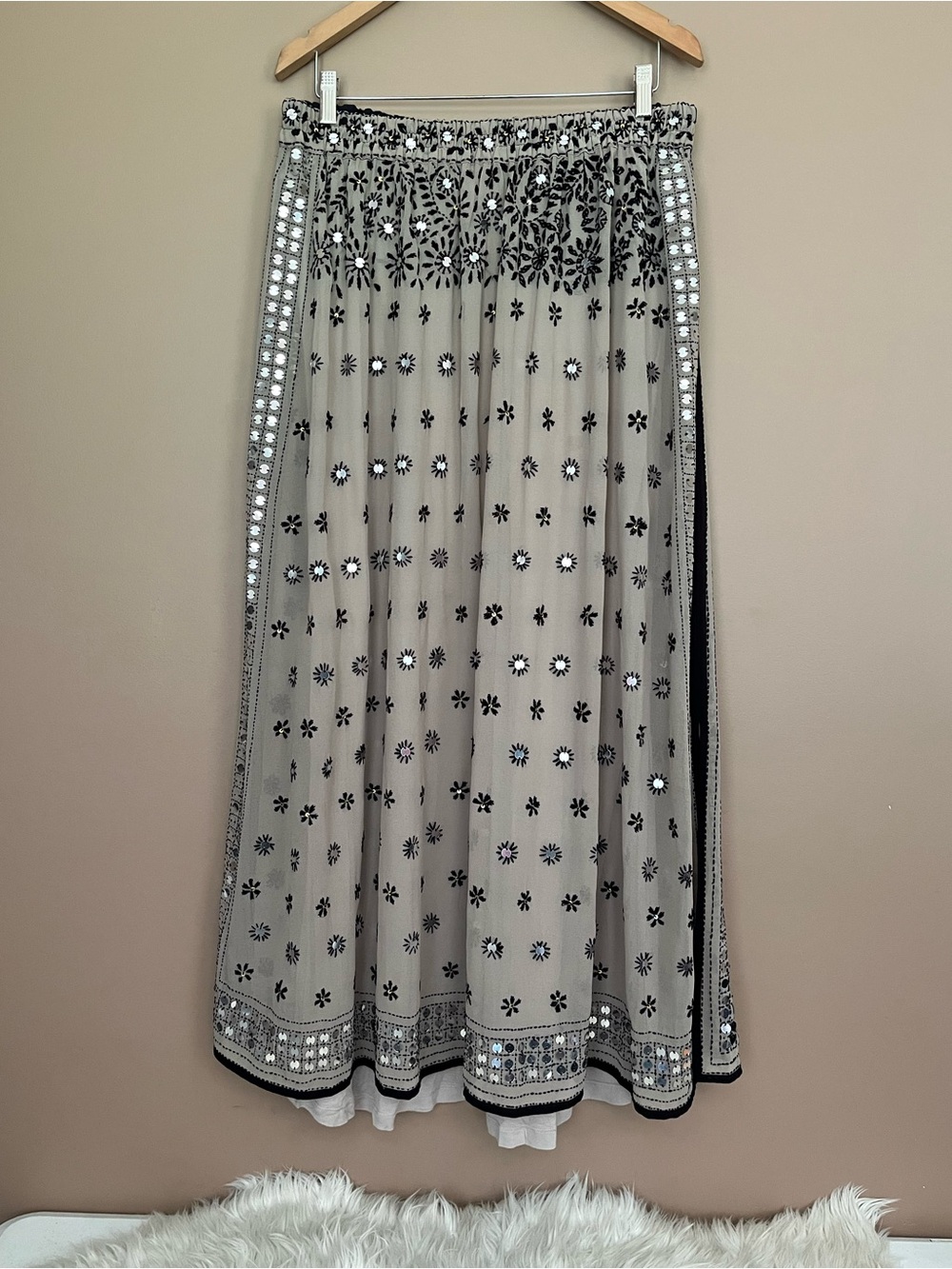{Soft Surroundings} Embroidered Maxi Skirt with Mirrored Sequin Embellishments